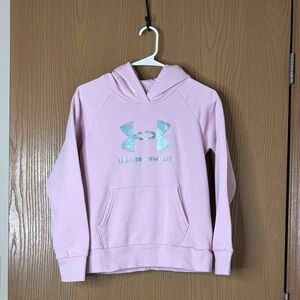 Under Armour Kids Light Pink Hoodie with Silver Logo